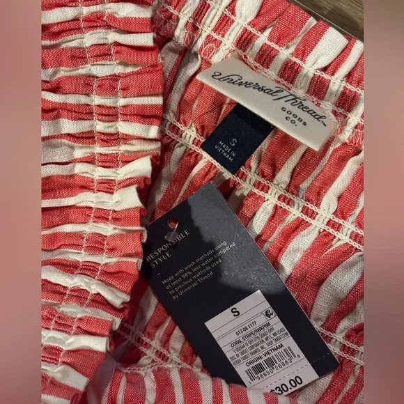 Coral Striped Strapless Smocked A-Line Maxi Dress Coastal Chic NWT Sz Small - Picture 4 of 7